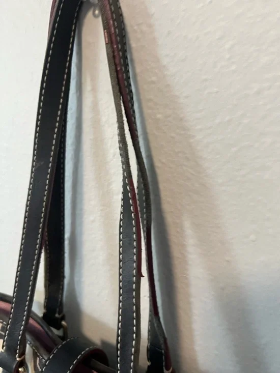 Dooney & Bourke Canvas Monogram Bucket Tote Bag Pink Lining Leather Trim Vintage - Picture 6 of 15